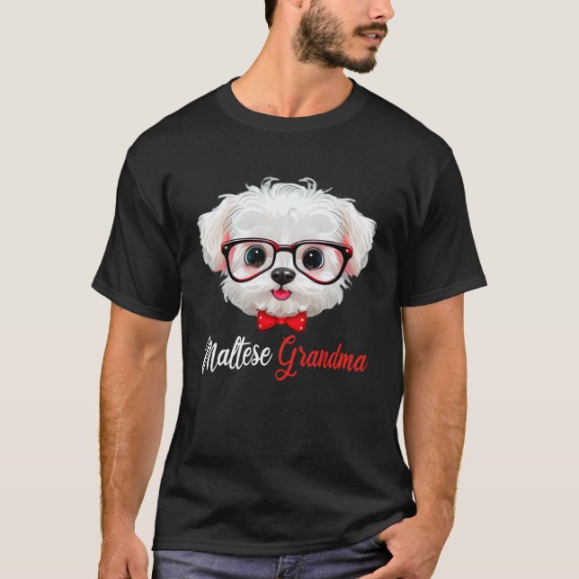 Maltese Grandma Headband Glasses T-Shirt (Front)