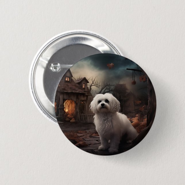 Maltese Halloween Scary 6 Cm Round Badge (Front & Back)