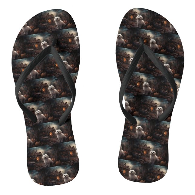 Maltese Halloween Scary Flip Flops (Footbed)