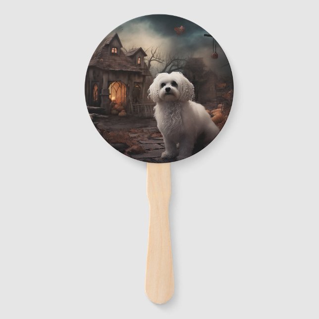 Maltese Halloween Scary Hand Fan (Front)