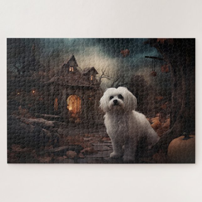 Maltese Halloween Scary Jigsaw Puzzle (Horizontal)
