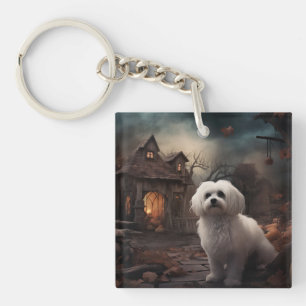Maltese Halloween Scary Key Ring