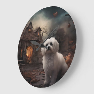 Maltese Halloween Scary Large Clock