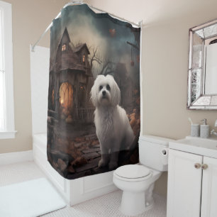 Maltese Halloween Scary Shower Curtain
