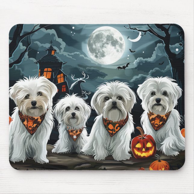 Maltese Halloween Spooky Mouse Mat (Front)