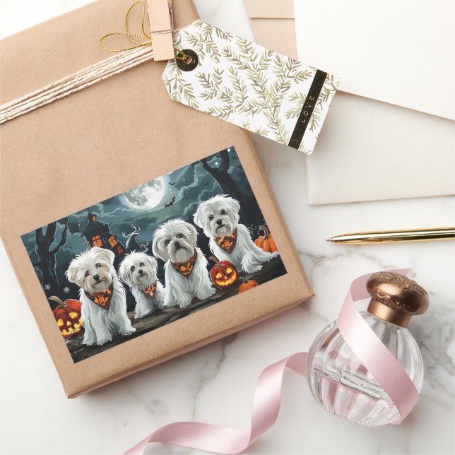 Maltese Halloween Spooky Rectangular Sticker (Gifting)