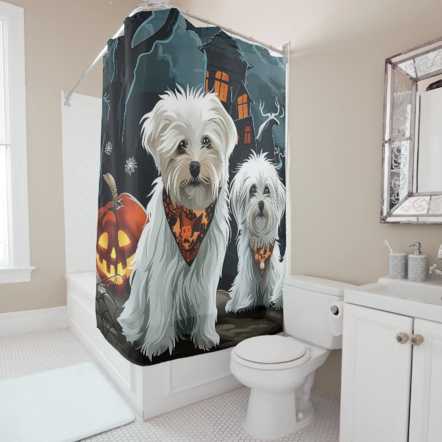 Maltese Halloween Spooky Shower Curtain (In Situ)