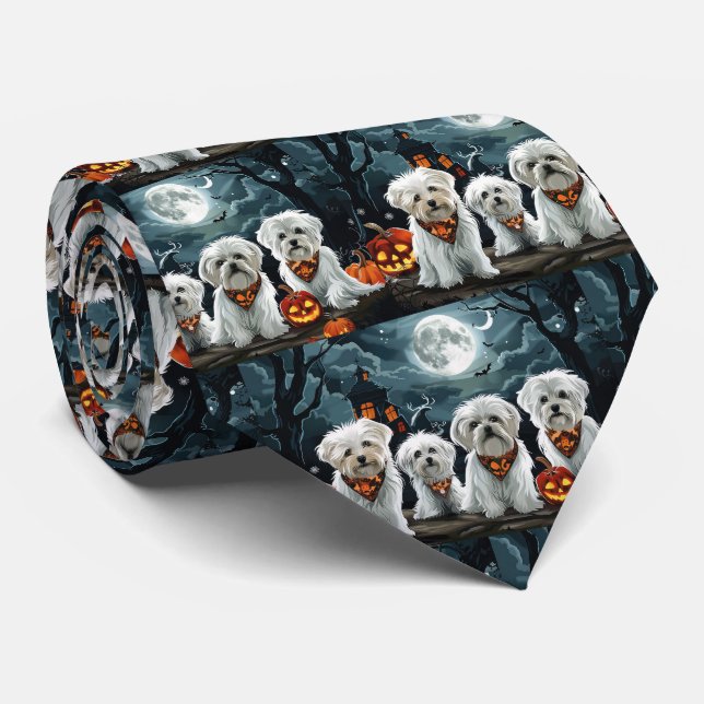 Maltese Halloween Spooky Tie (Rolled)