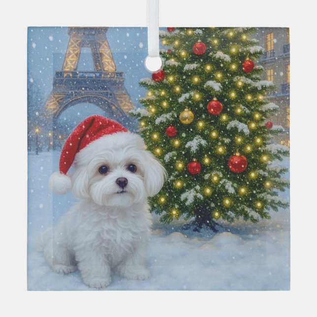 Maltese Holiday  Glass Tree Decoration (Front)