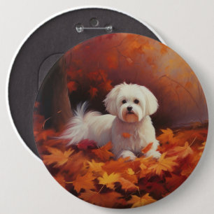 Maltese in Autumn Leaves Fall Inspire 6 Cm Round Badge