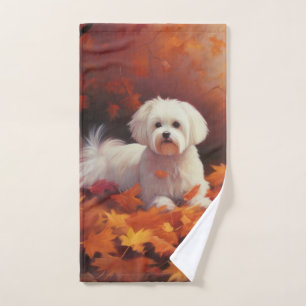 Maltese in Autumn Leaves Fall Inspire  Bath Towel Set