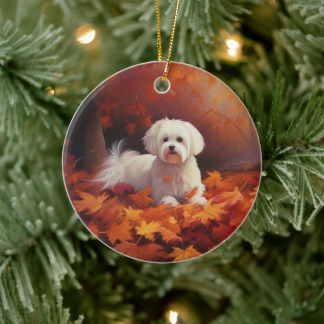 Maltese in Autumn Leaves Fall Inspire  Ceramic Tree Decoration (Tree)