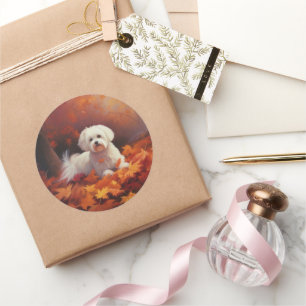 Maltese in Autumn Leaves Fall Inspire  Classic Round Sticker