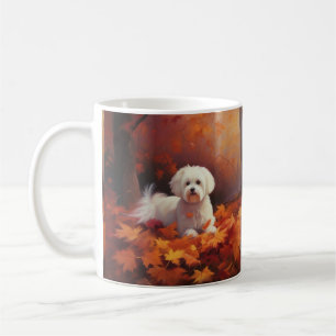 Maltese in Autumn Leaves Fall Inspire  Coffee Mug