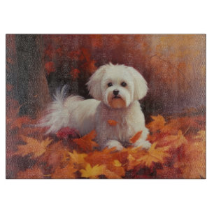Maltese in Autumn Leaves Fall Inspire Cutting Board