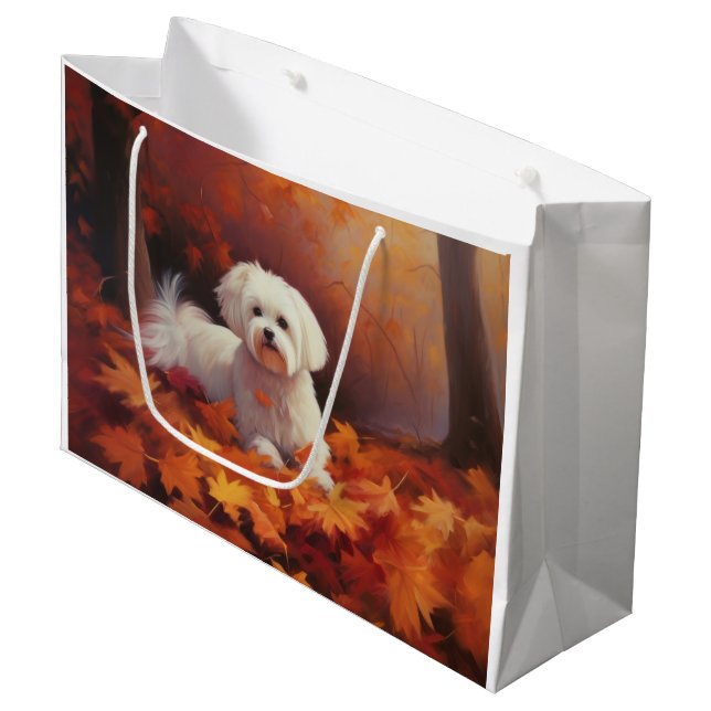 Maltese in Autumn Leaves Fall Inspire  Large Gift Bag (Front Angled)