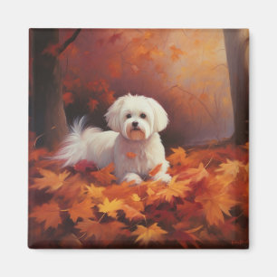 Maltese in Autumn Leaves Fall Inspire Magnet