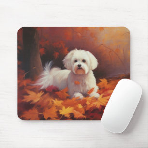 Maltese in Autumn Leaves Fall Inspire  Mouse Mat