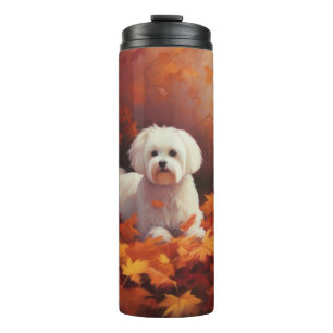 Maltese in Autumn Leaves Fall Inspire  Thermal Tumbler