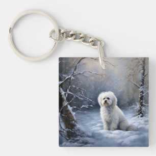 Maltese Let It Snow Christmas Key Ring