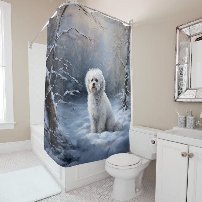 Maltese Let It Snow Christmas Shower Curtain (In Situ)