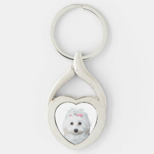 Maltese Lili in White Adorable Puppy Key Ring