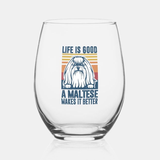 Maltese Lover Gifts Stemless Wine Glass (Front)