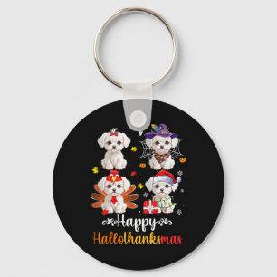 Maltese Lover Halloween Merry Christmas Happy Hall Key Ring