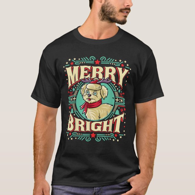 Maltese Merry Bright Christmas Santa Claus Dog  T-Shirt (Front)