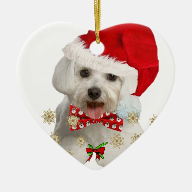 Maltese Merry Christmas Gifts Ceramic Tree Decoration (Front)
