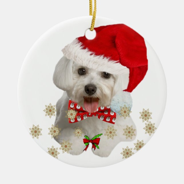 Maltese Merry Christmas Gifts Ceramic Tree Decoration (Front)