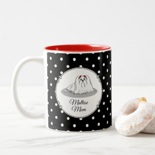 Maltese Mum - Cute Dog Breed Mum Cartoon Two-Tone Coffee Mug