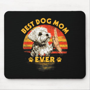 Maltese mum retro sunset funny dog mother's day mouse mat