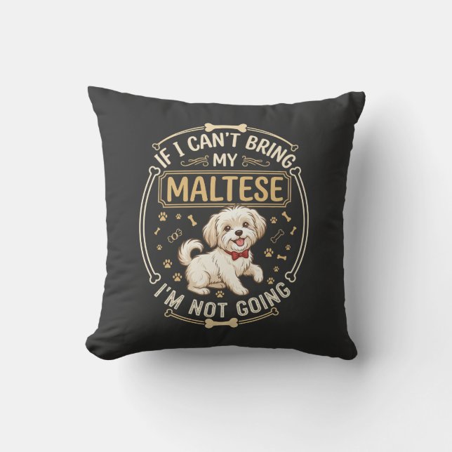 Maltese Not Going Dog Red Bow Tie Bone Frame Cushion (Front)