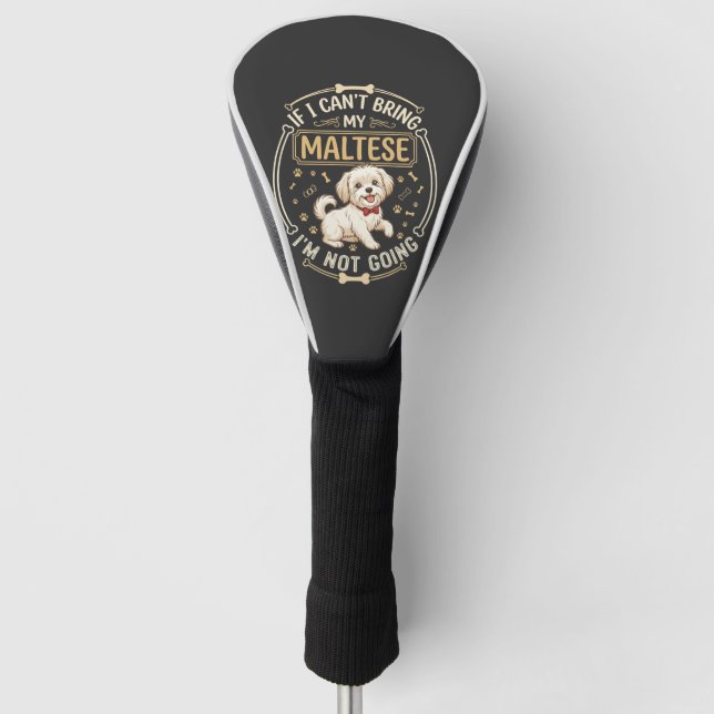 Maltese Not Going Dog Red Bow Tie Bone Frame Golf Head Cover (Front)