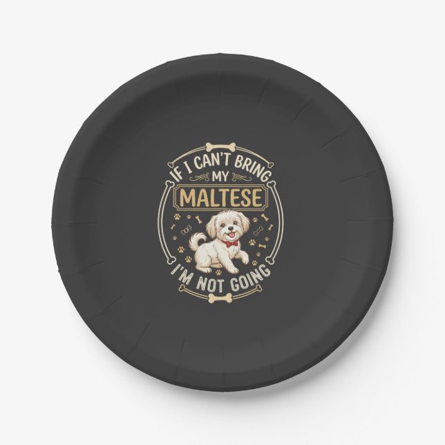 Maltese Not Going Dog Red Bow Tie Bone Frame Paper Plate (Front)