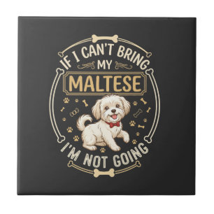Maltese Not Going Dog Red Bow Tie Bone Frame Tile