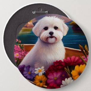 Maltese on a Paddle: A Scenic Adventure 6 Cm Round Badge