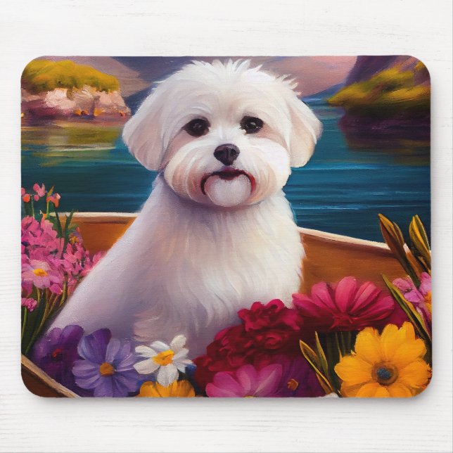 Maltese on a Paddle: A Scenic Adventure Mouse Mat (Front)