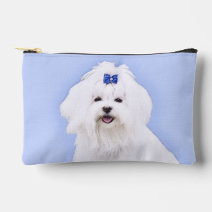 Maltese Painting Blue Bow Cute Original Dog Art Accessory Pouch