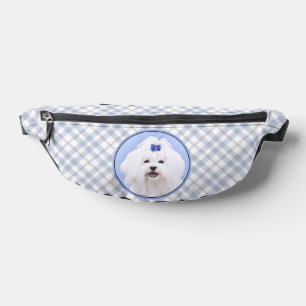 Maltese Painting Blue Bow Cute Original Dog Art Bum Bags
