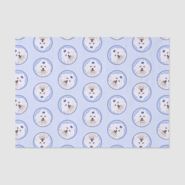 Maltese Painting Blue Bow Cute Original Dog Art Tissue Paper (Front)