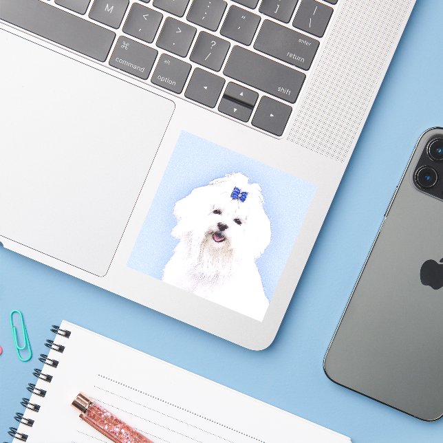 Maltese Painting - Cute Original Dog Art (Laptop w/ iPhone)