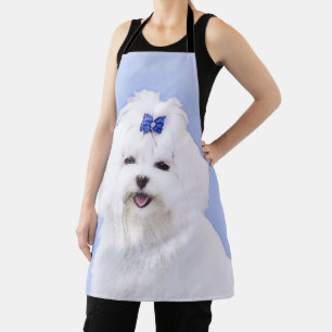 Maltese Painting - Cute Original Dog Art Apron