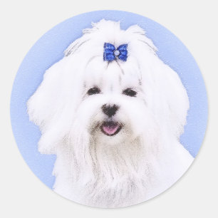 Maltese Painting - Cute Original Dog Art Classic Round Sticker