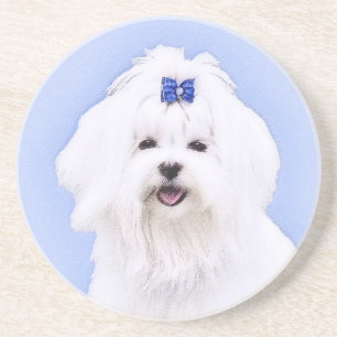 Maltese Painting - Cute Original Dog Art Coaster