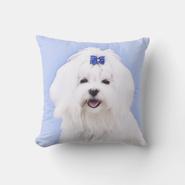 Maltese Painting - Cute Original Dog Art Cushion (Front)