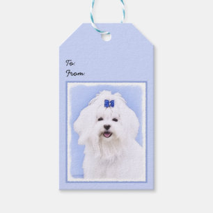 Maltese Painting - Cute Original Dog Art Gift Tags