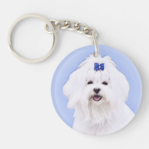 Maltese Painting - Cute Original Dog Art Key Ring