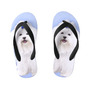 Maltese Painting - Cute Original Dog Art Kid's Flip Flops
